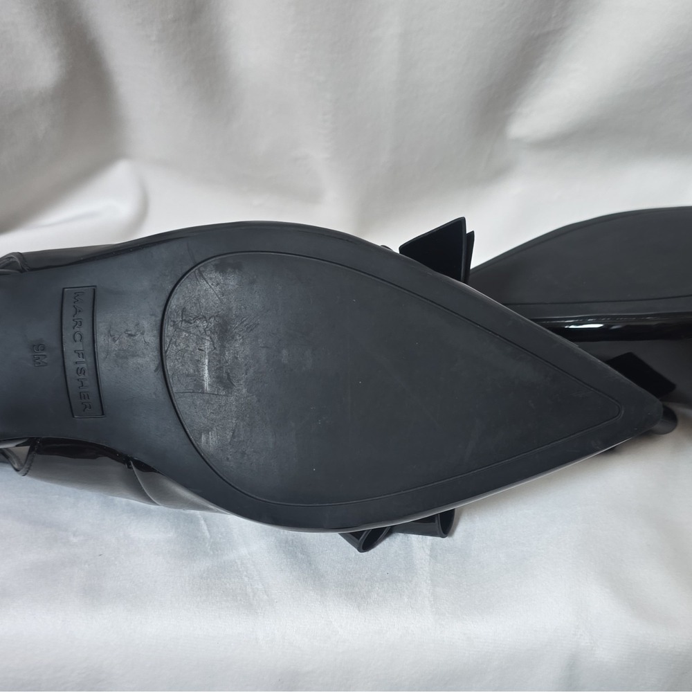 NWOT Marc Fisher Black Patent Leather Bow Pointed Toe Slingback Heels 9M - Picture 13 of 14